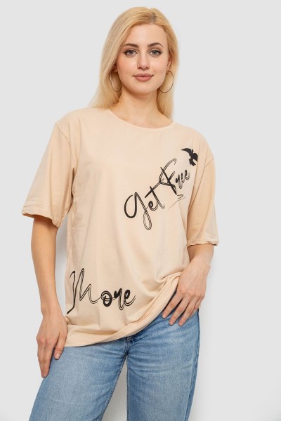 Футболка жіноча з принтом, колір бежевий, 244R3005