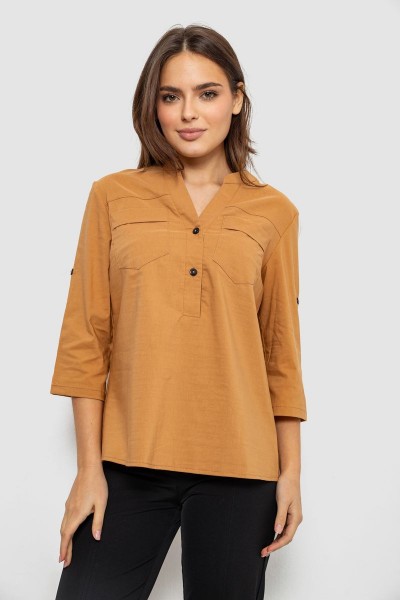 Блуза однотонная, цвет коричневый, 230R96