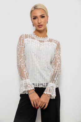 Блуза женская классическая гипюровая, цвет молочный, 204R156