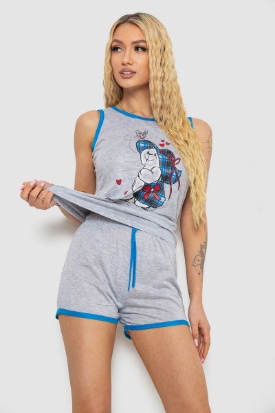 Пижама женская с принтом, цвет серо-голубой, 238RB40
