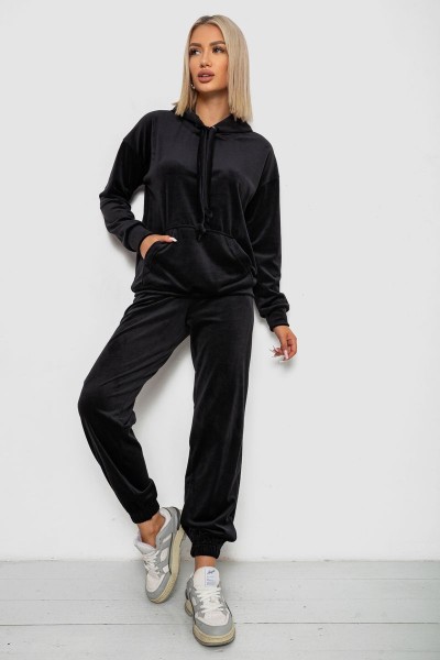 Спортивный костюм женский велюровый, цвет черный, 241R1530-5