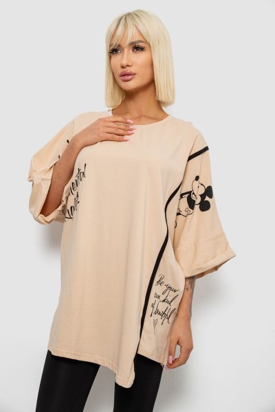 Футболка женская с принтом, цвет бежевый, 244R4007