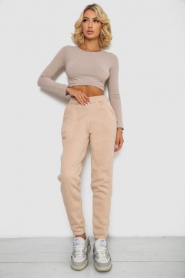 Спортивні штани жіночі на флісі, колір світло-бежевий, 238R57013