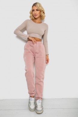 Спортивні штани жіночі на флісі, колір пудровий, 238R57828