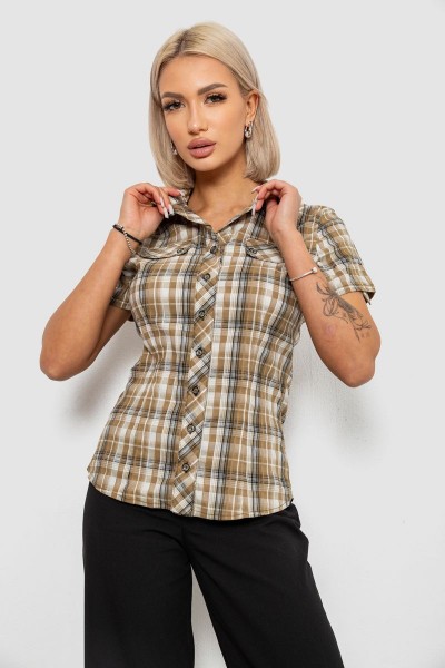 Рубашка женская в клетку, цвет бежевый, 230R065-5