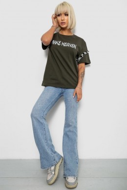 Футболка женская с принтом, цвет хаки, 244R2351