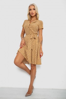 Платье софт с принтом в горох, цвет темно-бежевый, 230R0032-3