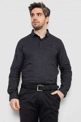 Сорочка чоловіча однотонна з принтом, колір чорний, 186R2008