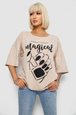 Футболка женская с принтом, цвет светло-бежевый, 244R6005
