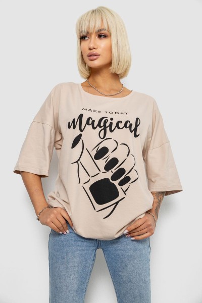 Футболка женская с принтом, цвет светло-бежевый, 244R6005