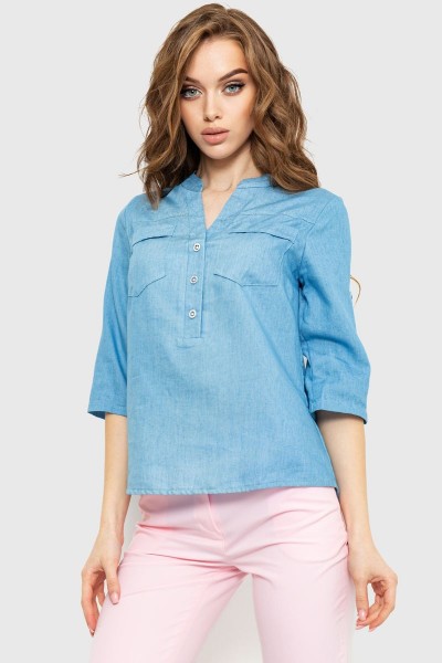 Блуза однотонная, цвет джинс, 230R96