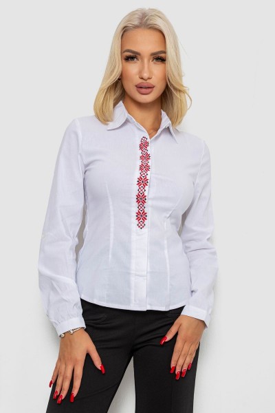 Блуза классическая с вышивкой, цвет белый, 230R03-2