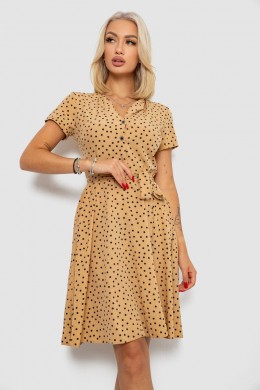 Платье софт с принтом в горох, цвет темно-бежевый, 230R0032-3