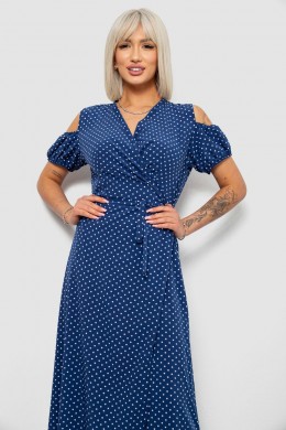 Платье женское на запах в горошек софт, цвет синий, 257R358-3