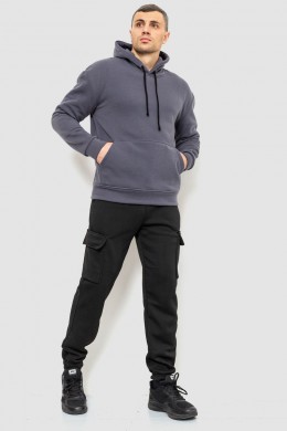 Худи мужской на флисе однотонный, цвет темно-серый, 241R2650