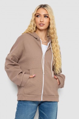 Кофта женская на молнии с капюшоном, цвет бежевый, 238R104