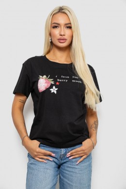 Футболка жіноча з принтом, колір чорний, 221R5066