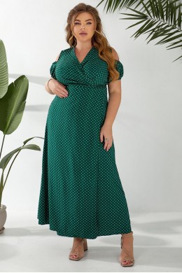 Платье женское на запах в горошек софт, цвет зеленый, 257R358-3