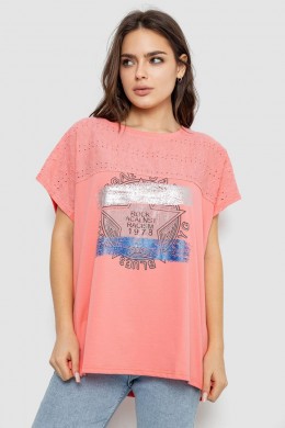 Футболка женская с принтом, цвет коралловый, 244RW532