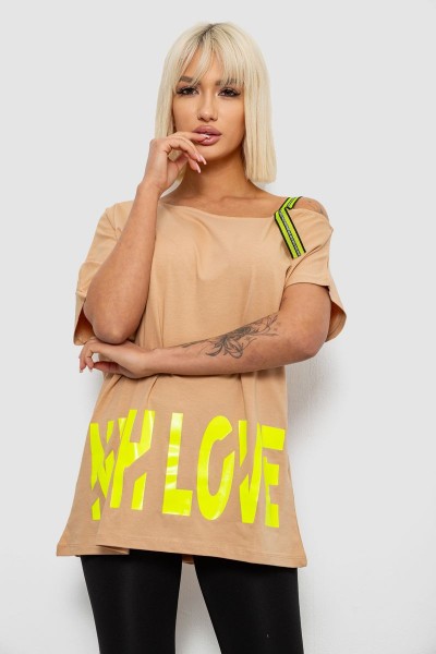 Футболка женская с принтом, цвет бежевый, 244R2158