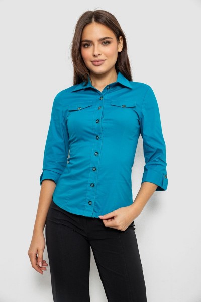 Рубашка женская однотонная  -уценка, цвет бирюзовый, 230R068-3-U