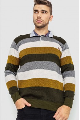 Свитер-обманка мужской в полоску, цвет бежево-горчичный, 161R901-1