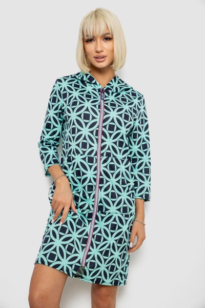Халат жіночий на блискавці з принтом, колір м'ятний, 257R1027
