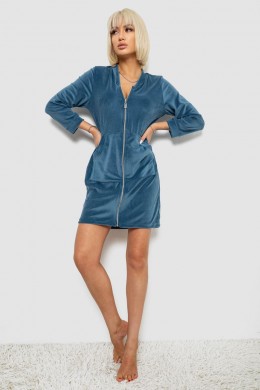Халат жіночий велюровий на блискавці, колір петроль, 257R1023