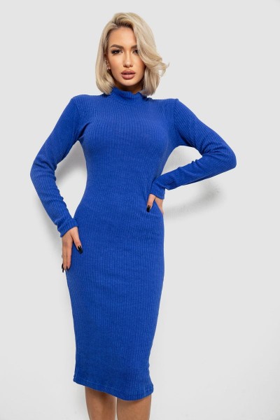 Платье однотонное в рубчик, цвет синий, 257R701