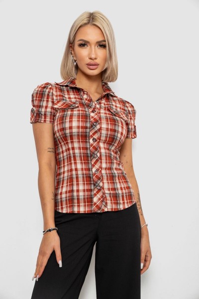 Рубашка женская в клетку, цвет терракотовый, 230R065-5