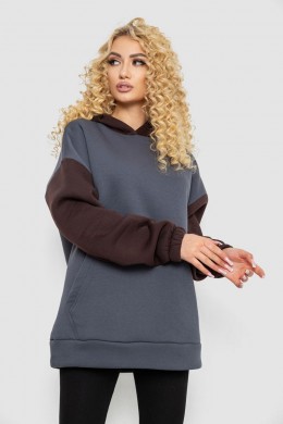 Худи женский трехнитка на флисе, цвет серо-коричневый, 102R364-1