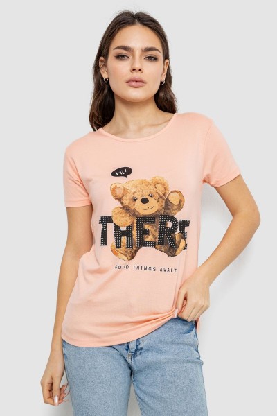 Футболка женская с принтом, цвет персиковый, 244R509