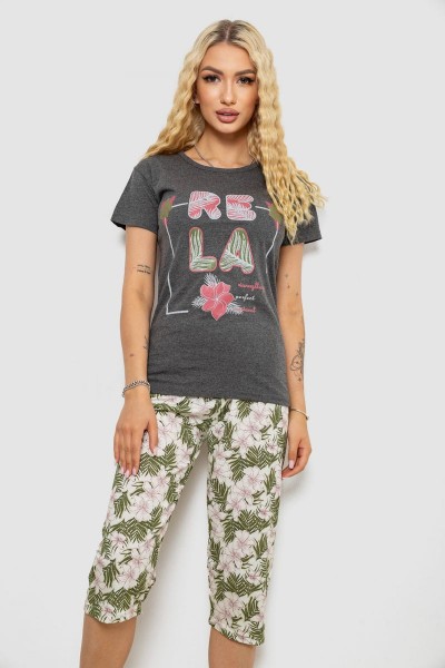 Пижама женская с принтом, цвет серый, 243R3755
