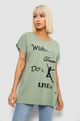 Футболка женская с принтом, цвет оливковый, 244R3004