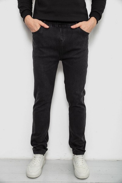 Джинсы мужские на резинке утепленные, цвет черный, 244R665