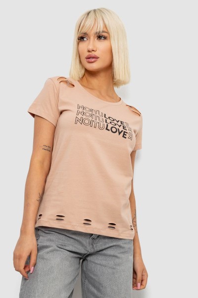 Футболка женская с принтом, цвет бежевый, 244R2232