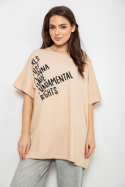 Футболка женская с принтом, цвет светло-бежевый, 244R4001