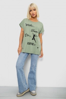 Футболка женская с принтом, цвет оливковый, 244R3004
