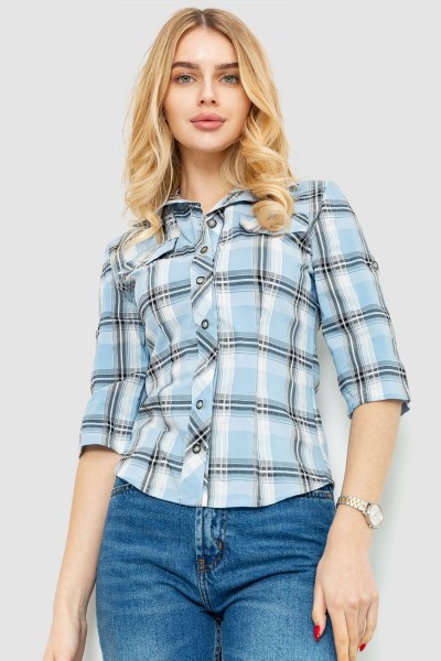 Рубашка женская в клетку, цвет серо-голубой, 230R063