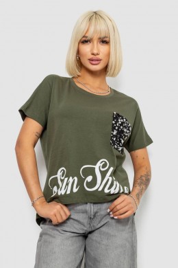 Футболка женская с принтом, цвет хаки, 244R2057