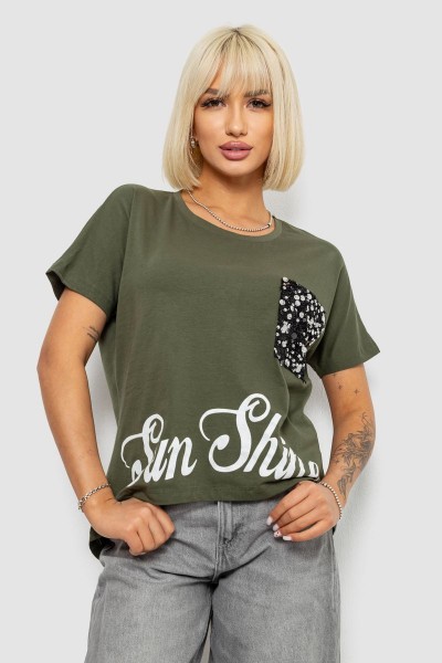 Футболка жіноча з принтом, колір хакі, 244R2057