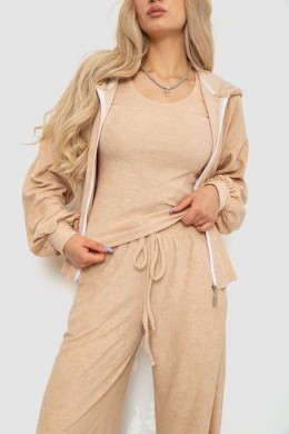 Спорт костюм женский махровый тройка, цвет бежевый, 102R5250