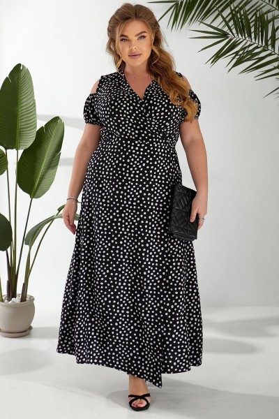 Платье женское на запах с принтом софт, цвет черный, 257R358-1