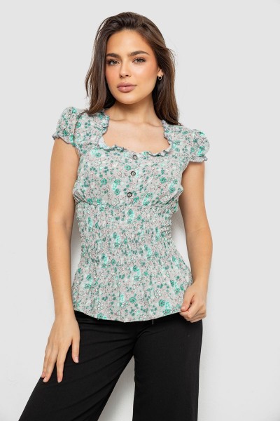 Блуза жіноча з принтом, колір сіро-м'ятний, 230R509