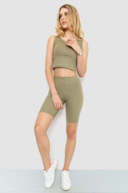 Костюм женский в рубчик повседневный, цвет оливковый, 214R700