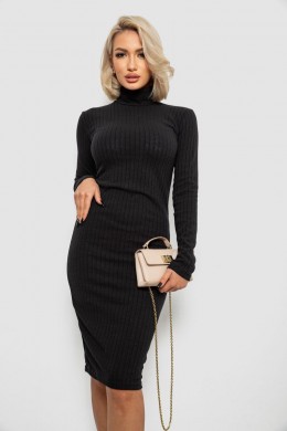 Платье однотонное в рубчик, цвет черный, 257R701-1