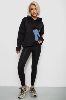 Худи женский с капюшоном на флисе, цвет черный, 257R335