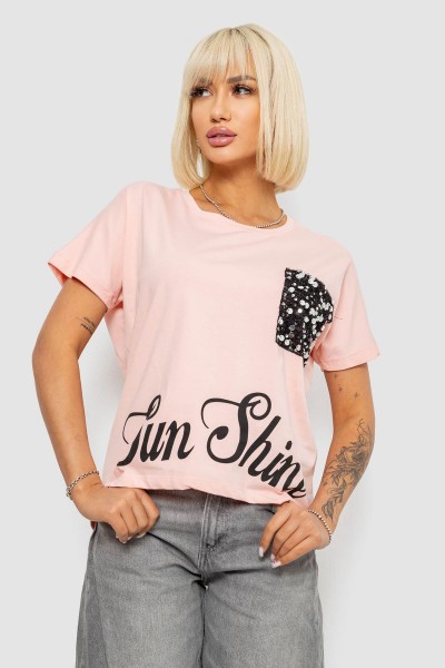 Футболка женская с принтом, цвет персиковый, 244R2057
