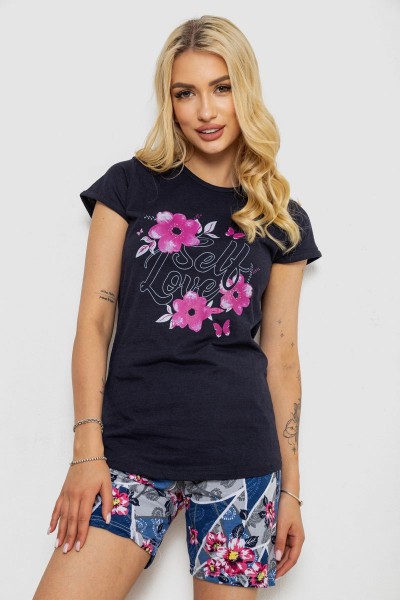 Піжама жіноча з принтом, колір темно-синій, 243R3050