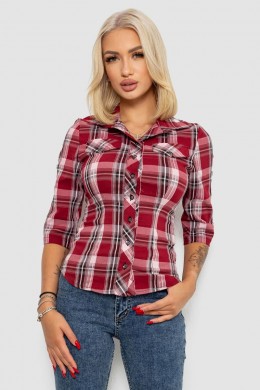 Рубашка женская в клетку, цвет бордовый, 230R063